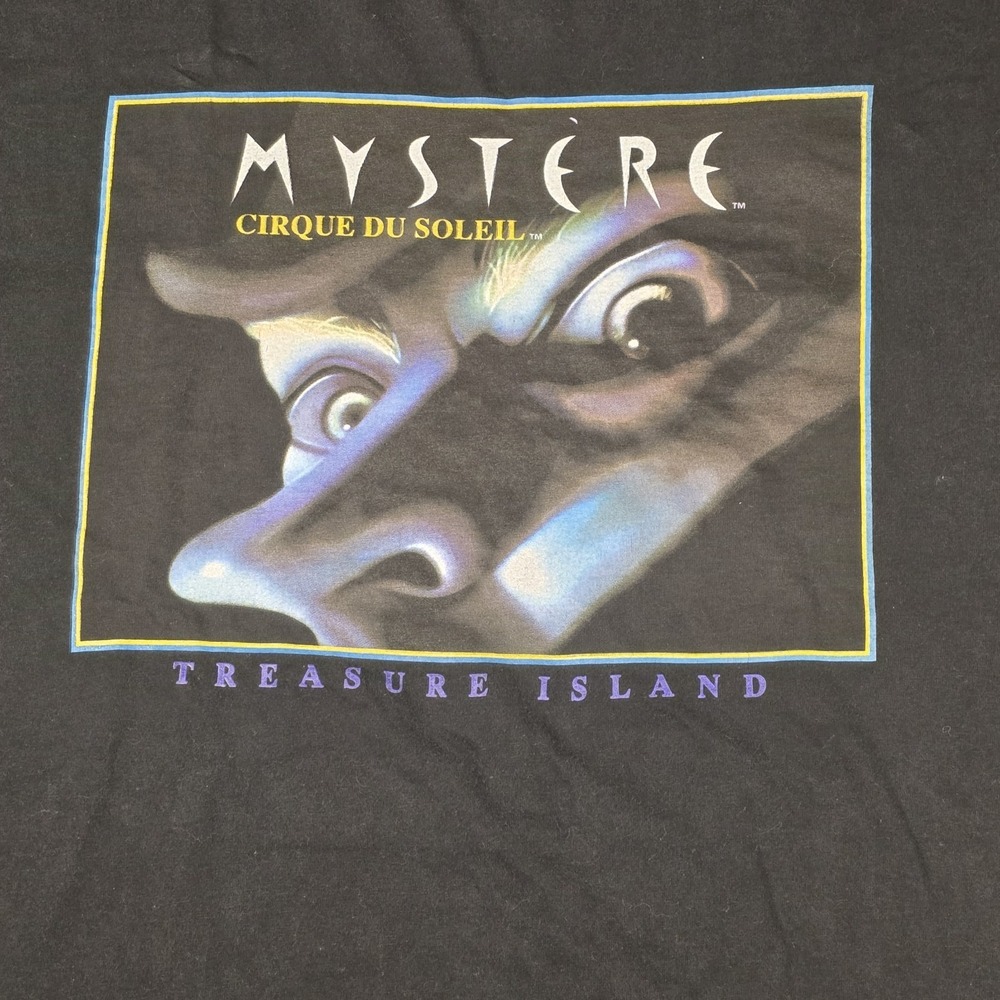 Vintage 90s Mystère Cirque du Soleil T-Shirt Men L Black Treasure Island Vegas